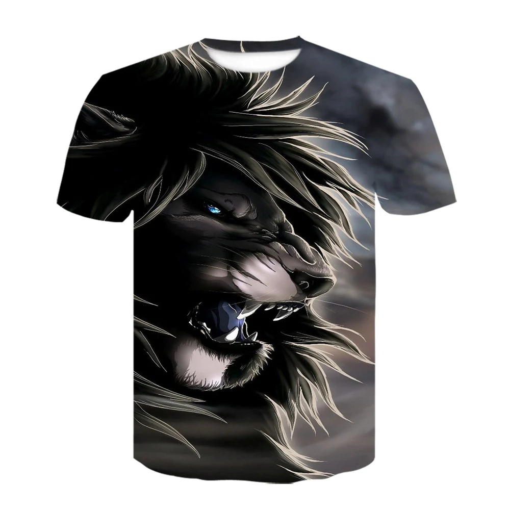 Camiseta unissex de verão com estampa digital 3D de rosto de leão e tigre, gola redonda, manga curta, perfeita para o calor. — foto 11