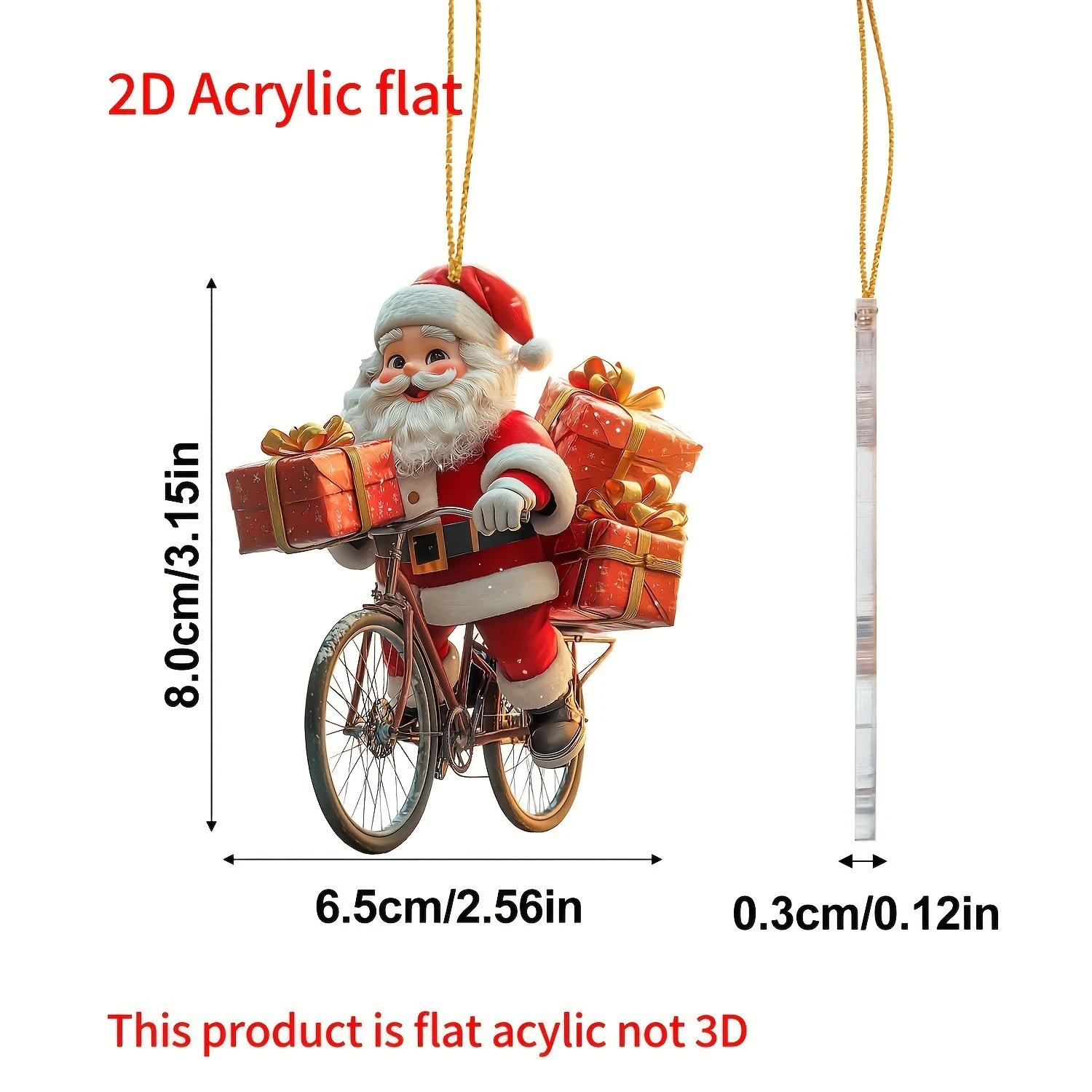 Acrylic Flat Santa Claus Car Decoration Pendant. Add festive charm to your vehicle with this durable and eye-catching Ch — photo 3