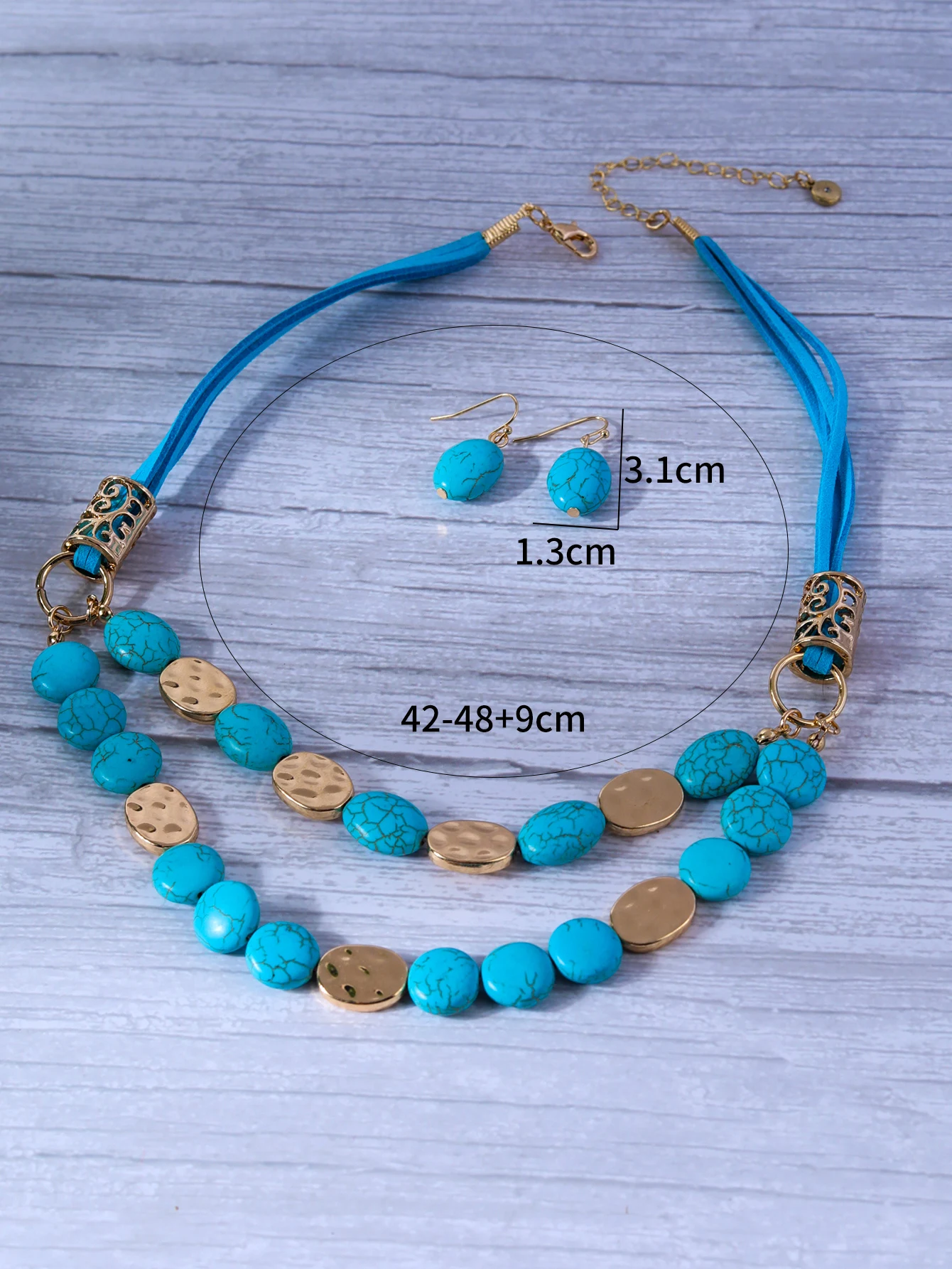 Conjunto de Jóias Vintage Colar Brincos Pedra Natural Colorida, acessório perfeito para um visual elegante e charmoso — foto 2