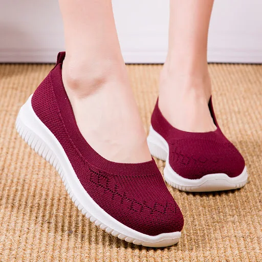 Title 5, Old Beijing Cloth Shoes Womens Flat Flying Kni...