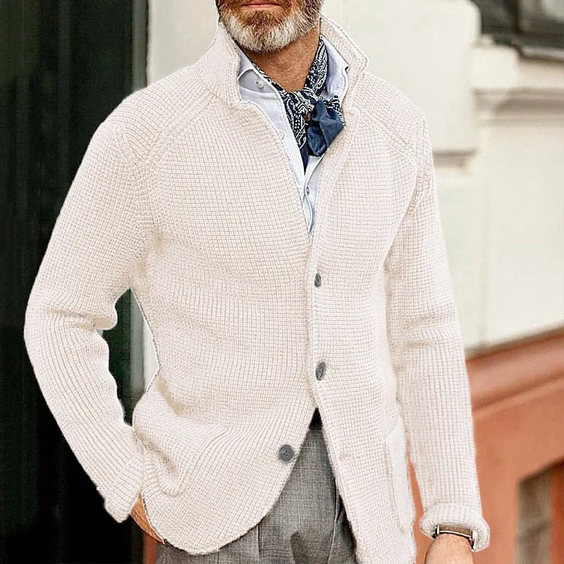 Cardigã de malha casual masculino de manga longa com gola alta, suéter confortável e elegante, perfeito para diversas ocasiões. — foto 3
