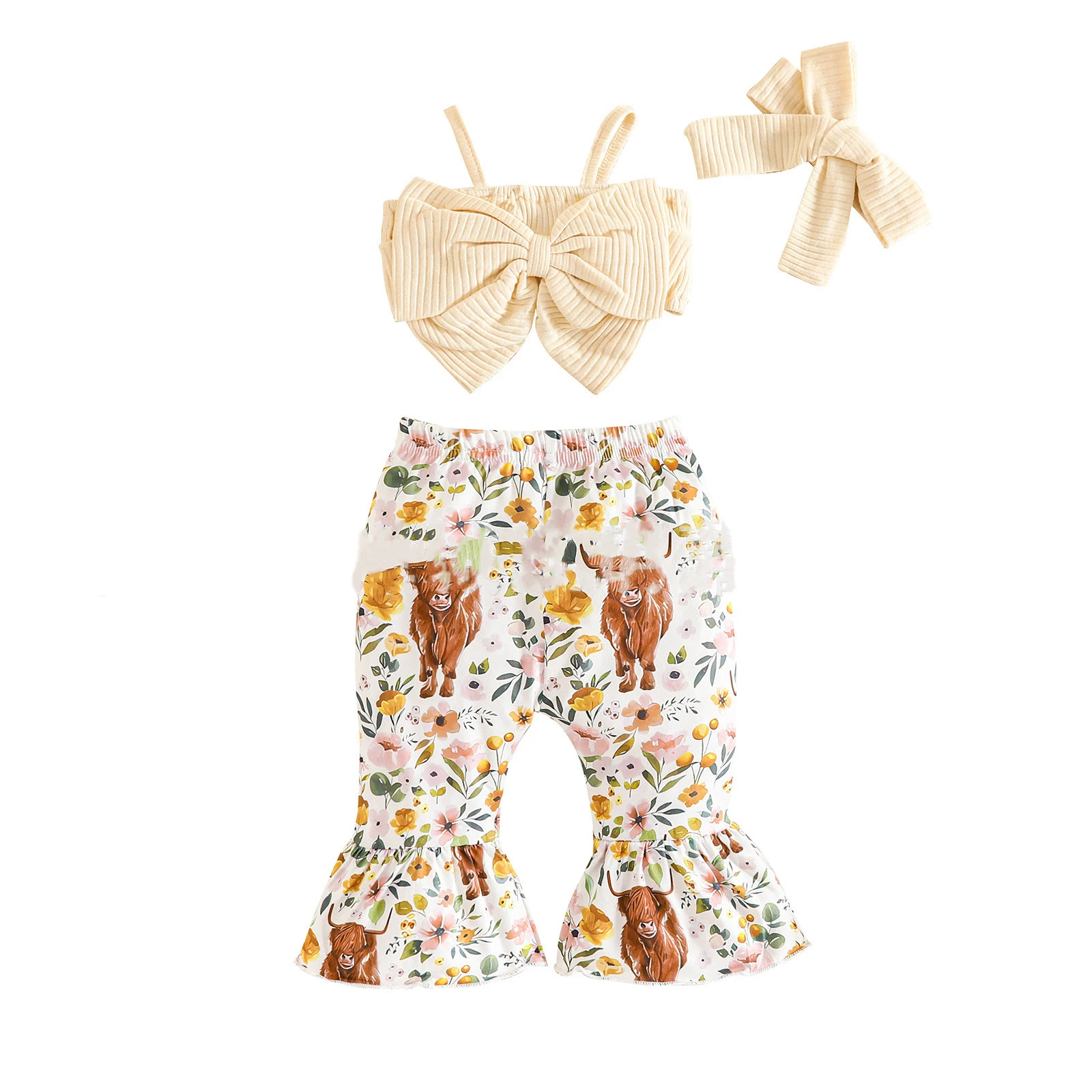 Conjunto de verão para irmãs, top curto com laço e suspensórios, calças, ideal para looks frescos e confortáveis, perfeito para o calor — foto 11