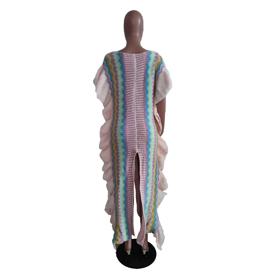 Title 22, Womens Ruffled Knitted Striped Slit Long Skirt