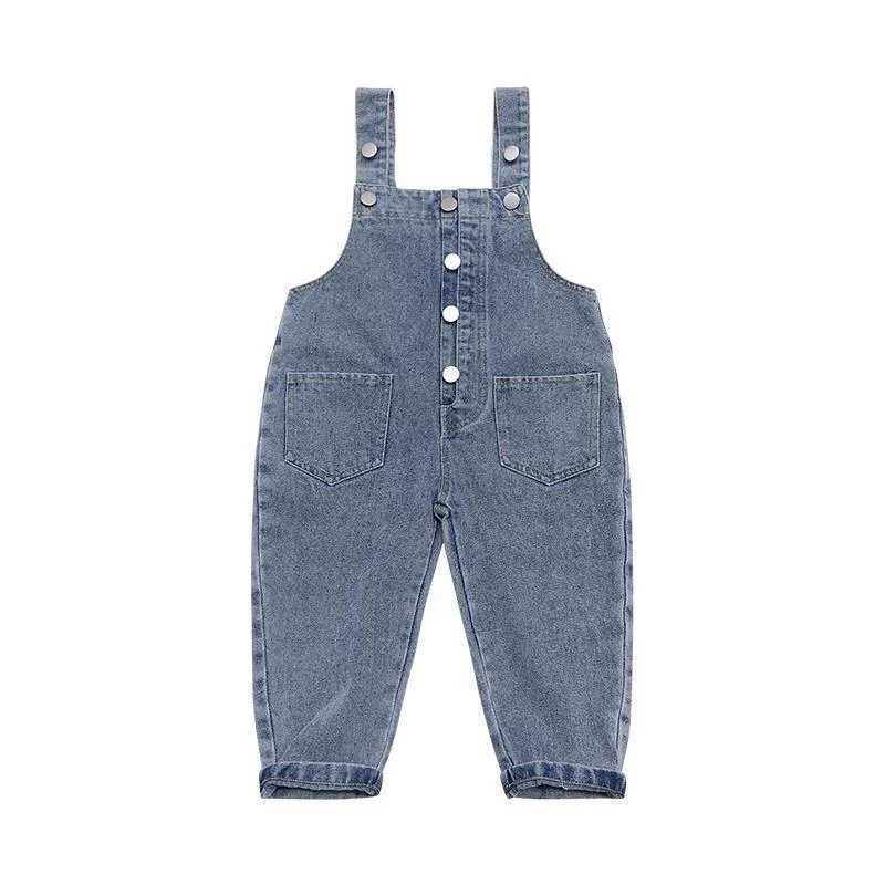 Conjunto de duas peças para meninas, jardineira jeans e camisa de renda, perfeito para um visual casual e estiloso, confortável e charmoso. — foto 3