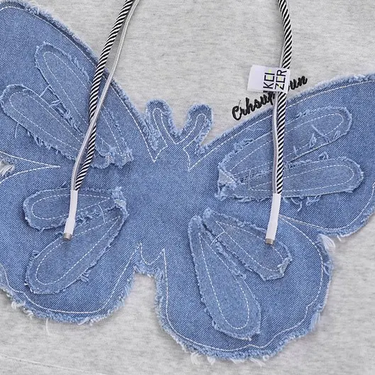 Title 4, Moletom com capuz de denim retrô, patch de borb...