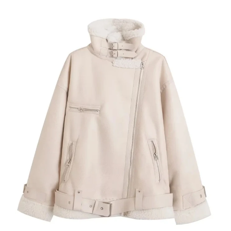 New Women's Fleece-lined PU Coat Lamb Wool Thickened Coat, a warm and comfortable winter coat, perfect for cold weather — photo 1
