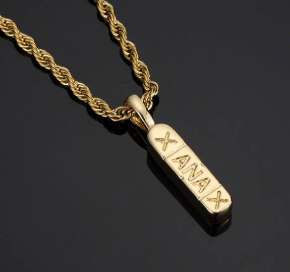 Tide Brand Men and Women Xanax colgante puro cobre dorado chapado en hip hop joyería — foto 4