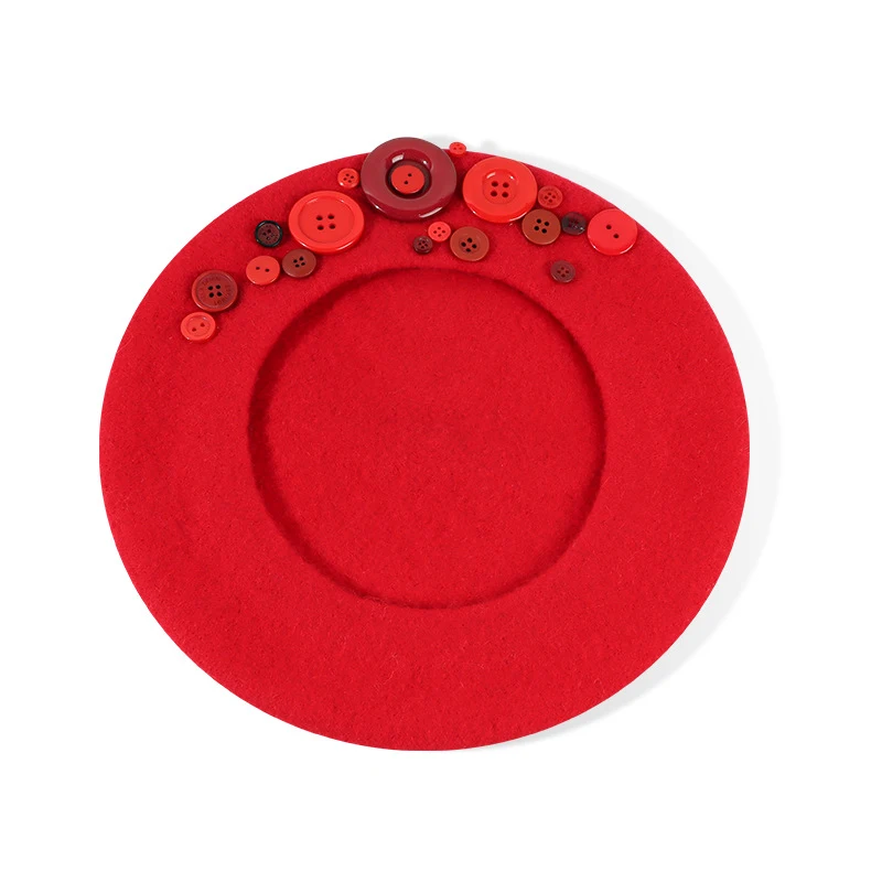 Personalized Yupi Wool Beret Trendy Colorful Button Niche Ladies — photo 1