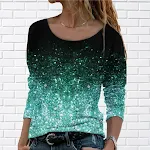 Flower Color Matching Printed Round Neck Long-sleeved T-shirt Women — photo 5