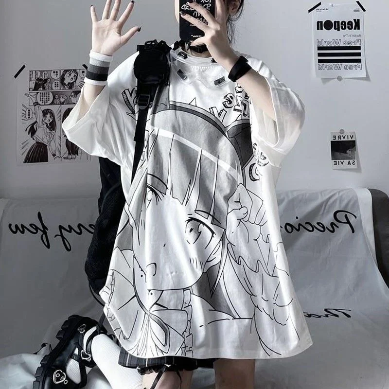 Japanese Anime Print Loose White Short Sleeve Top for casual wear, offering comfort and style. A perfect summer essentia — photo 6