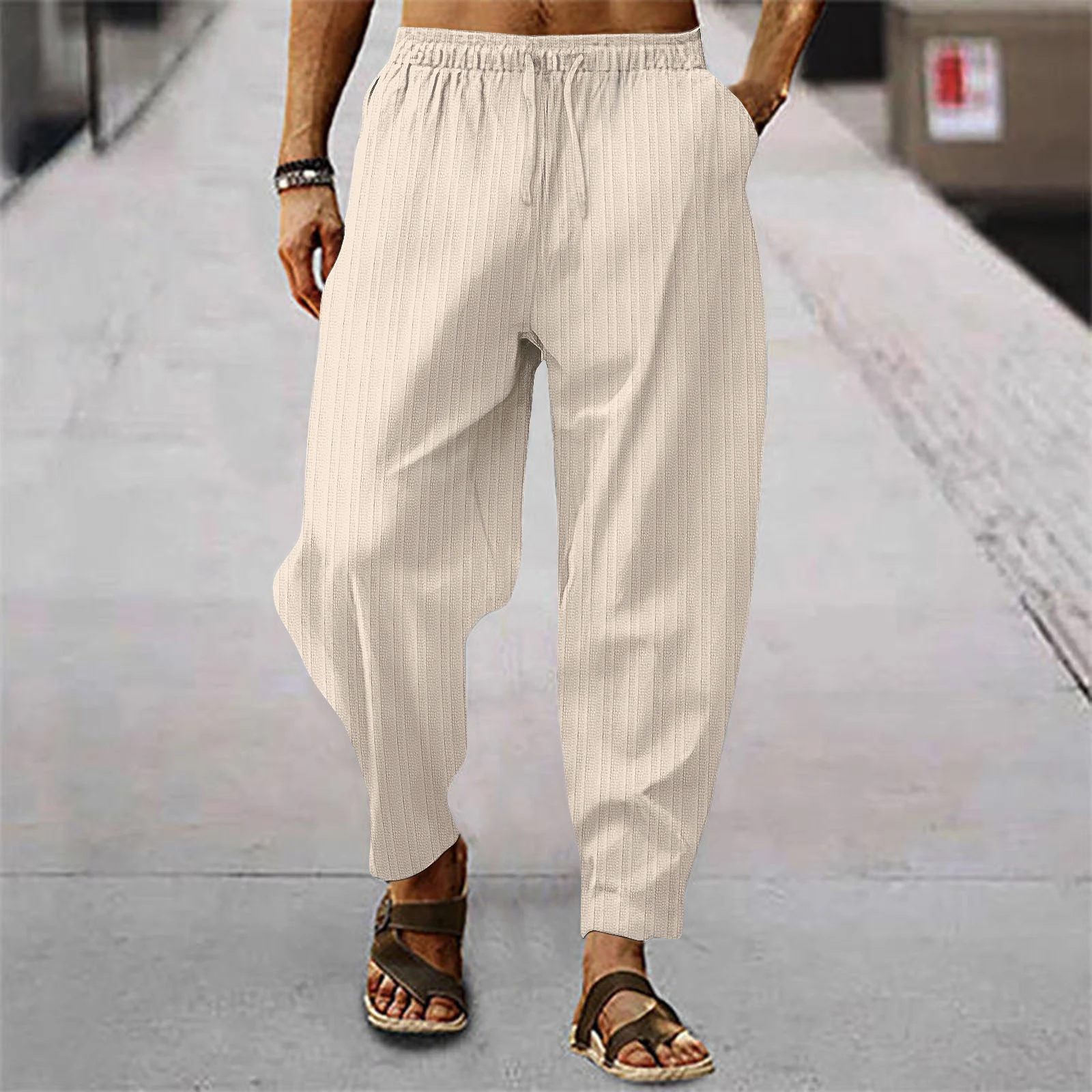 Cotton and Linen Striped Loose Leisure Sports Trousers Breathable Comfort Versatile Style Perfect for Relaxing Activitie — photo 7