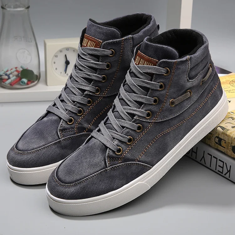 Tênis de cano alto denim respirável de verão masculino versão coreana sapatos de maré tênis esportivo casual masculino clássico lona — foto 5