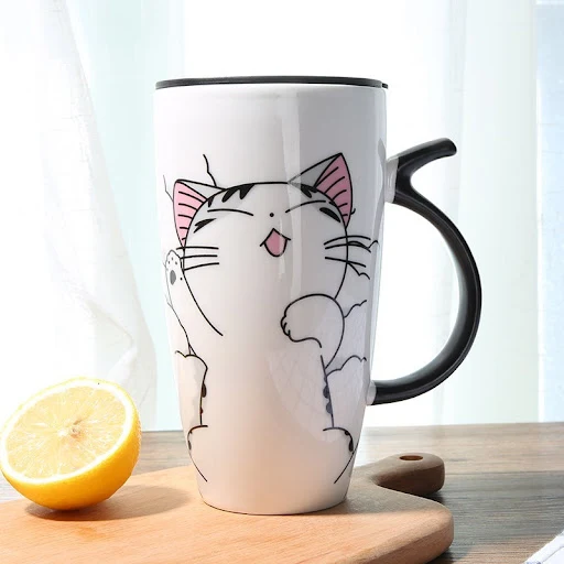 Title 2, Cute Cat Ceramics Coffee Mug With Lid, Large 60...