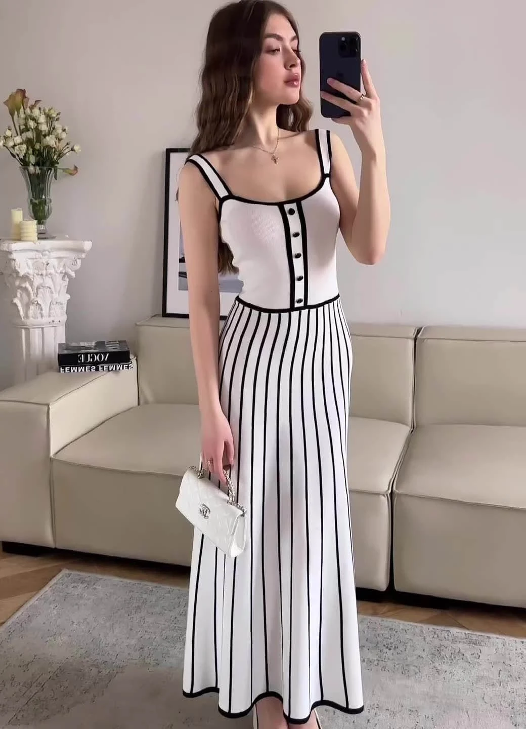 Title 11, Retro Spaghetti Strap Stripes Patchwork Knittin...