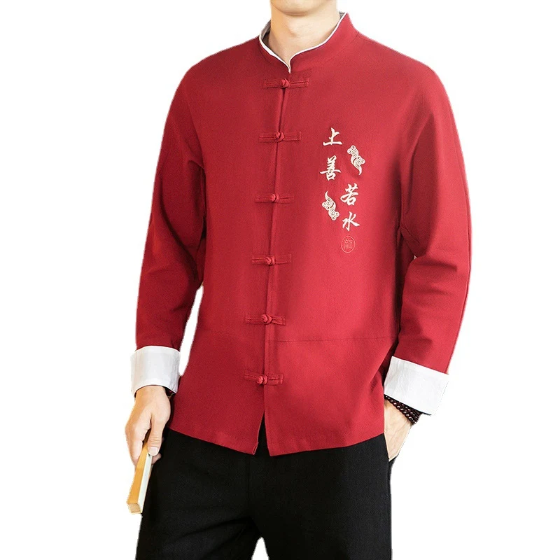 Camisa bordada retrô masculina estilo chinês, primavera e outono. Design moderno e estiloso para homens que buscam um visual trendy e diferenciado. — foto 3