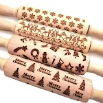Christmas Reindeer Snowflake Pine Print Wooden Rolling Pin perfect for creating festive cookies and baked goods with hol — photo 6