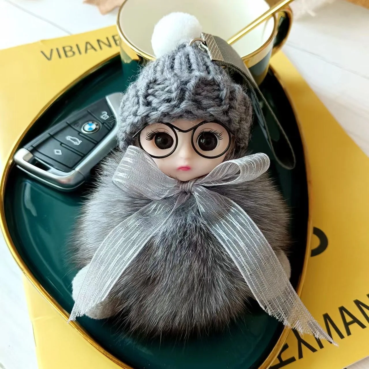 Title 12, Cute Baby Fox Plush Key Ornament with Big Eyes,...