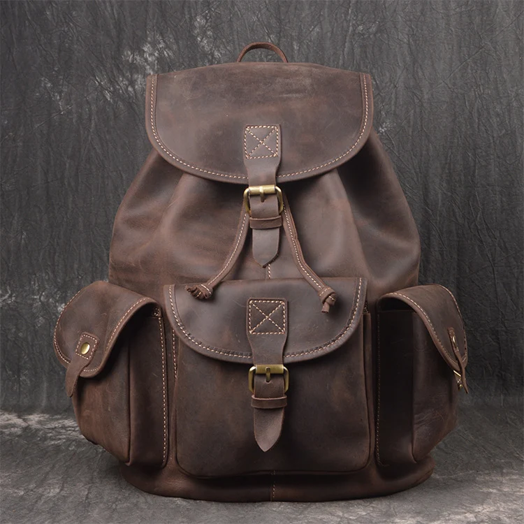 Mochila Couro Crazy Horse para Homem, Viagem e Outdoor, Durável e Espaçosa, Design Clássico, Ideal para Aventura e Uso Diário — foto 11