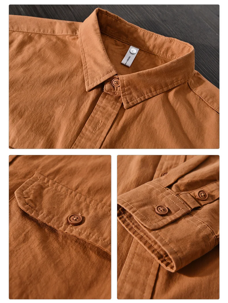 Loose all-match cotton workwear shirt with double pockets, a simple casual design perfect for everyday wear, comfortable — photo 20