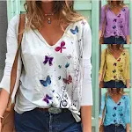 Butterfly Printed Long Sleeve V-neck T-shirt For Women — photo 4