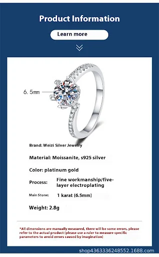 Title 1, Anel de Moissanite de Prata Esterlina S925 para...