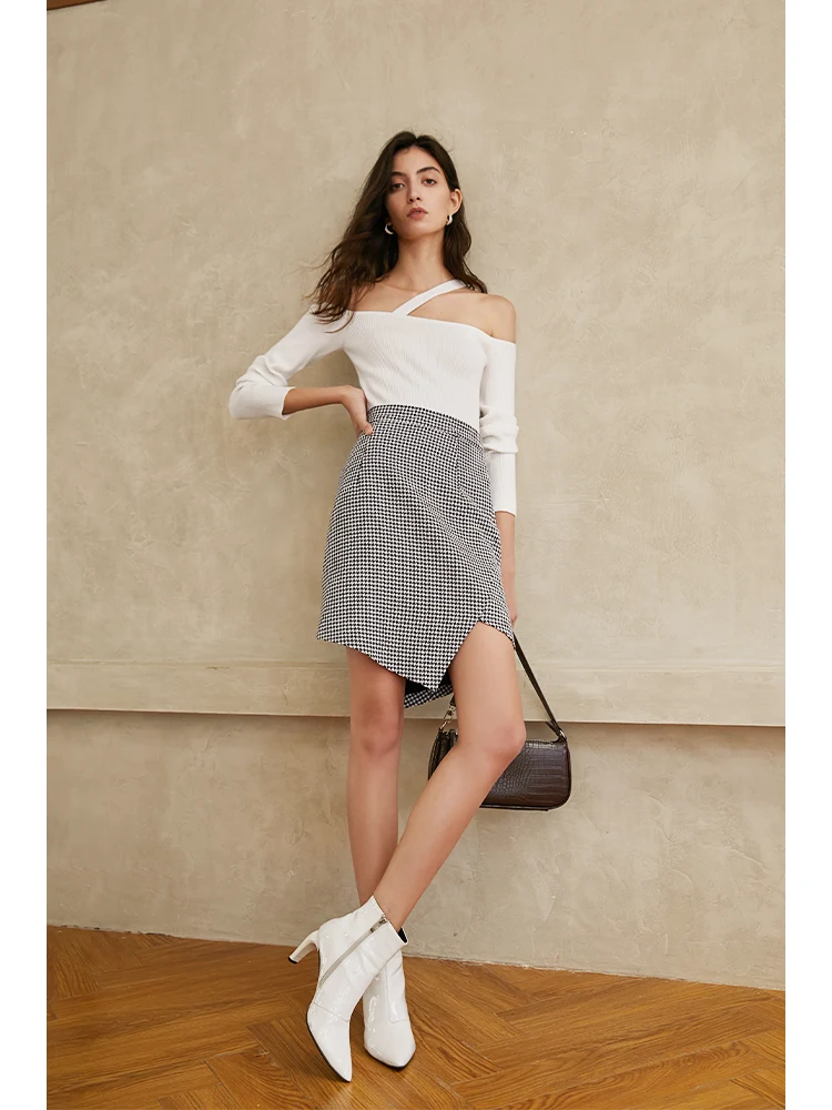 Title 6, Womens Design Sense Houndstooth Irregular Skir...