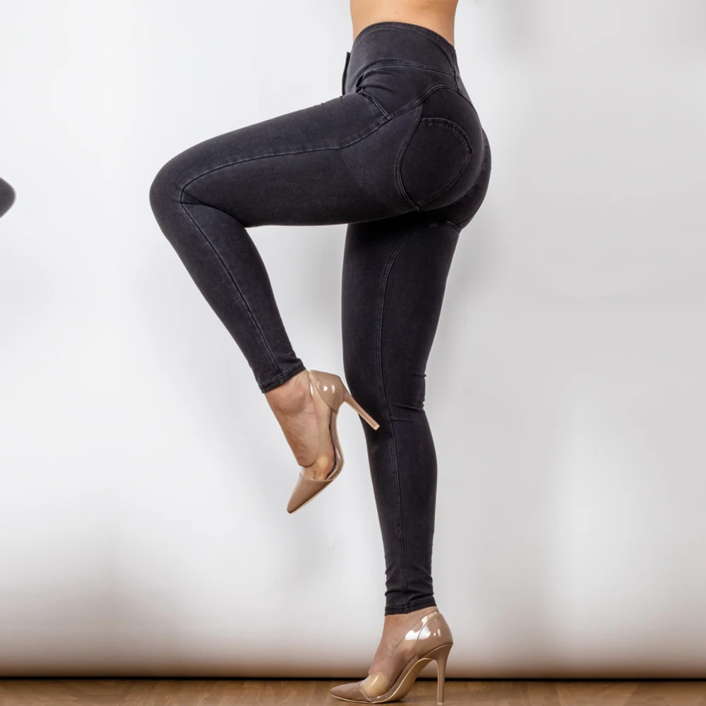 Black Women's Button Up High Waist Jeans for Hip Lift. Flattering fit, comfortable wear. Enhance your shape and style wi — photo 5