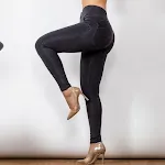 Black Women's Button Up High Waist Jeans for Hip Lift. Flattering fit, comfortable wear. Enhance your shape and style wi — photo 5