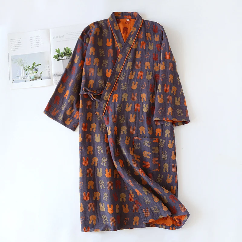 Yarn-dyed Jacquard Nightgown Couple Four Seasons Thin Double-layer Gauze Kimono Robe — photo 6