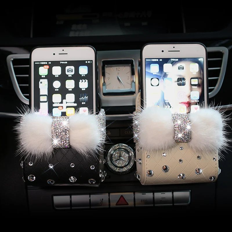 Car air tuyere with diamond storage bag, providing organized storage and stylish air diffusion for your vehicle's interi — photo 3