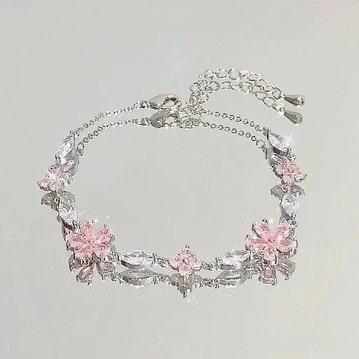 Title 12, Pulseira feminina de cristal de flor de cerejei...