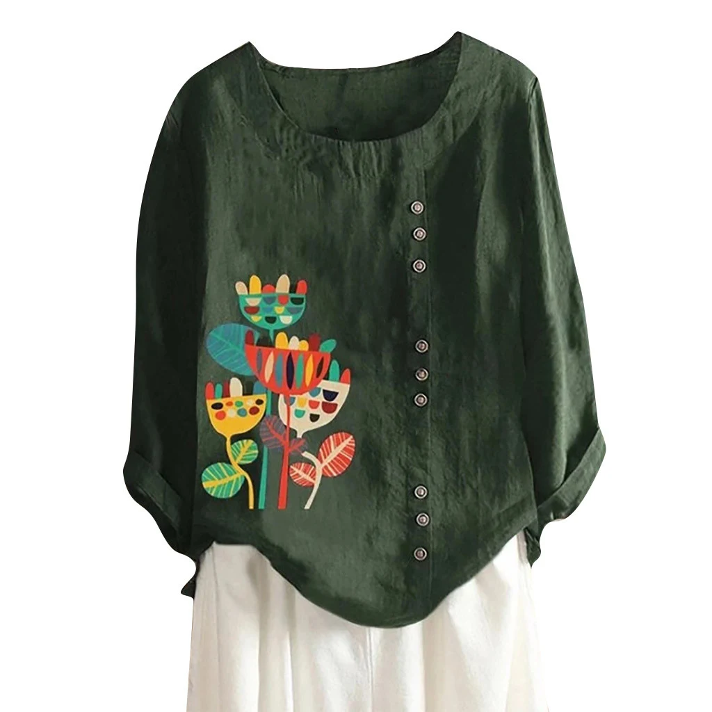 Retro cotton and linen printed loose long-sleeve casual shirt for comfortable, everyday wear. Enjoy the relaxed fit and — photo 2