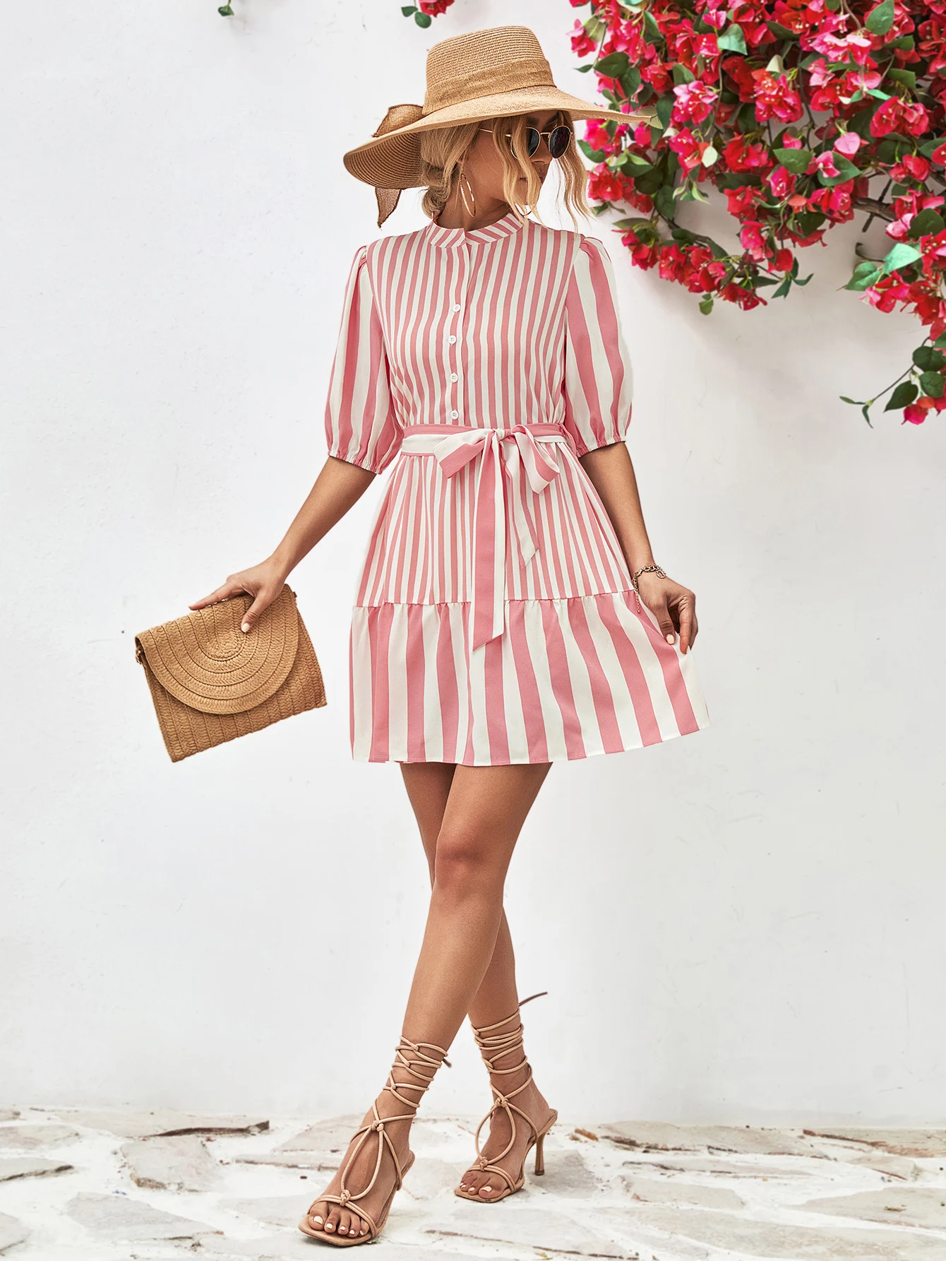 Title 14, Womens Bubble Sleeve Stand Collar Dress, a sty...
