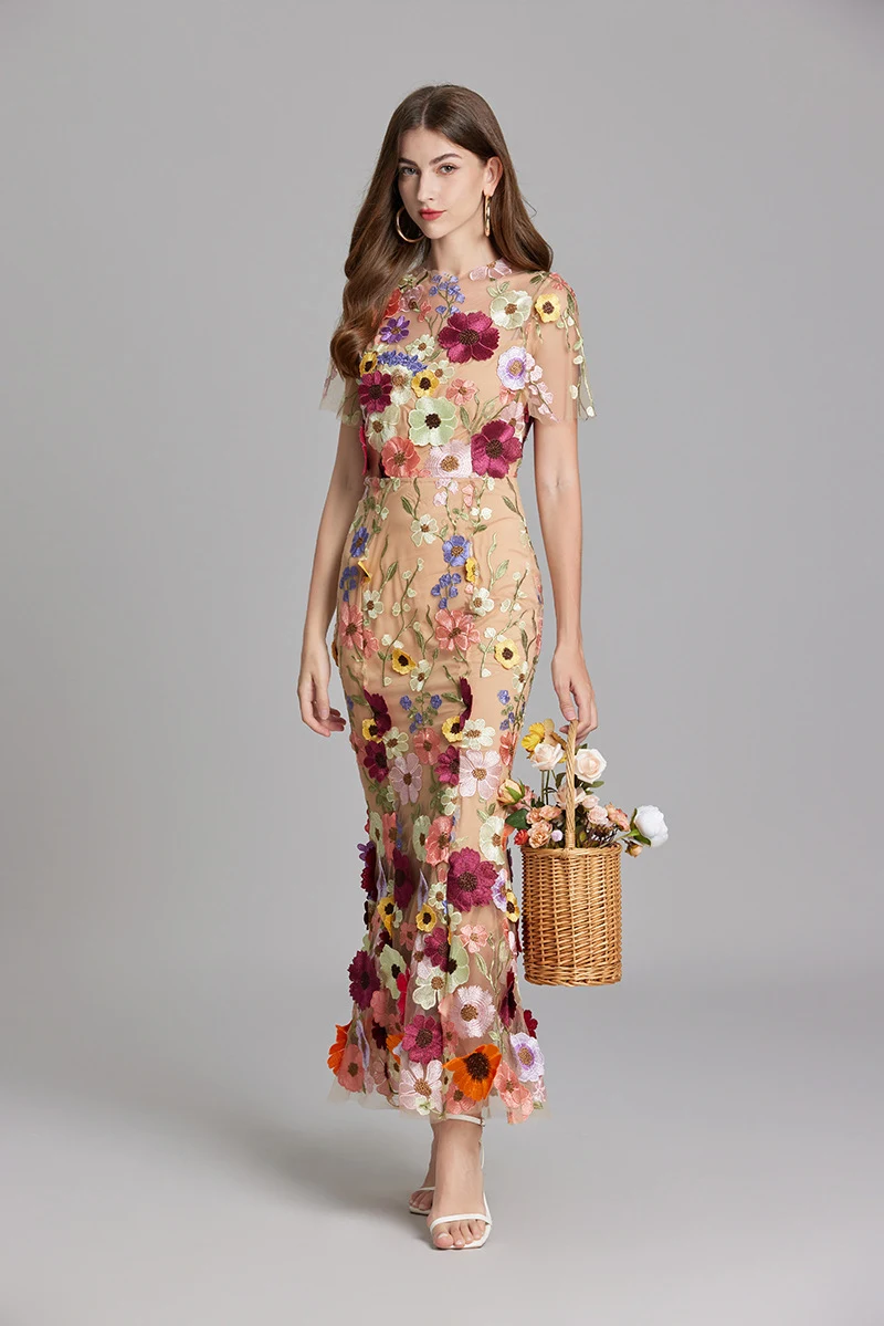 Title 17, Three-dimensional Flower Mesh Embroidery Dress