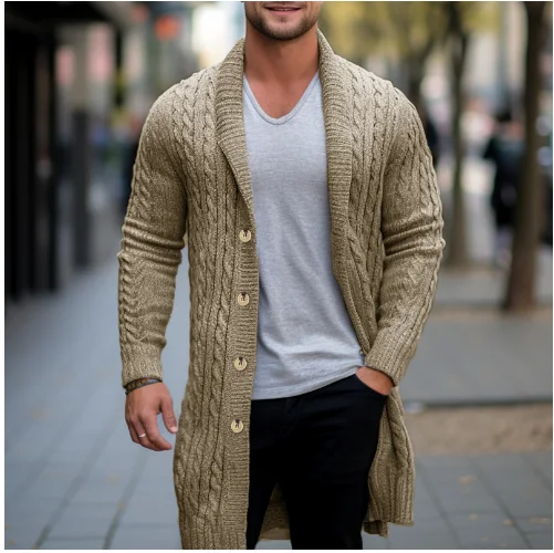 Cardigã suéter com bolsos, casaco de comprimento médio. Conforto e estilo em uma peça versátil. Ideal para diversas ocasiões, te aquece com elegância. — foto 3
