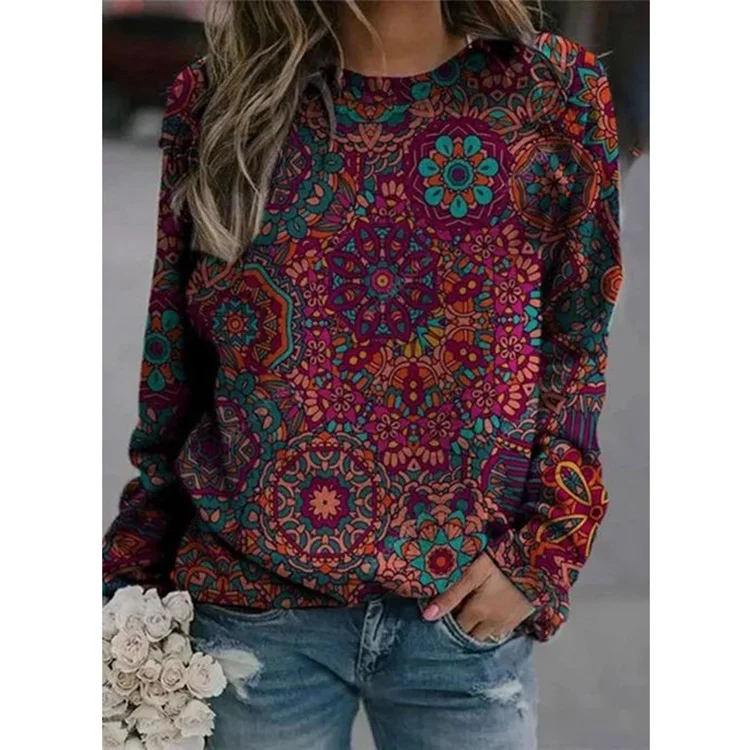 Ladies' Turtleneck Printed Round Neck Long Sleeve Sweatshirt — photo 1
