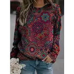 Ladies' Turtleneck Printed Round Neck Long Sleeve Sweatshirt — photo 1