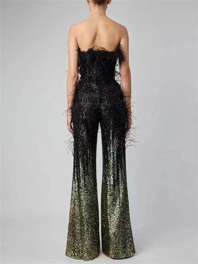 Ostrich Feather Gradient Sequin Tube Top Jumpsuit Glamorous and Chic for Parties and Special Occasions, Perfect for a St — photo 12