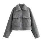 Autumn and Winter New Beaded Leather Woolen Short Jacket Polo Collar Solid Color for warmth and stylish outerwear. — photo 3