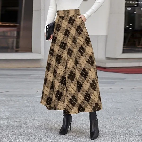Title 7, Fall Ladies High Waist Plaid Party Casual Skirt...