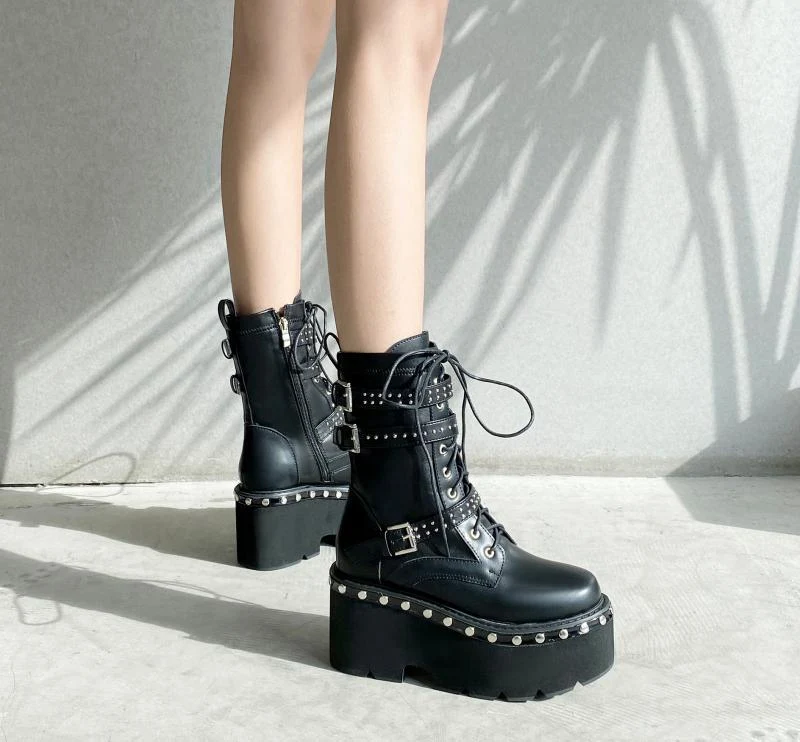 Title 3, Punk Studded Platform and Fleece Martin Boots. ...