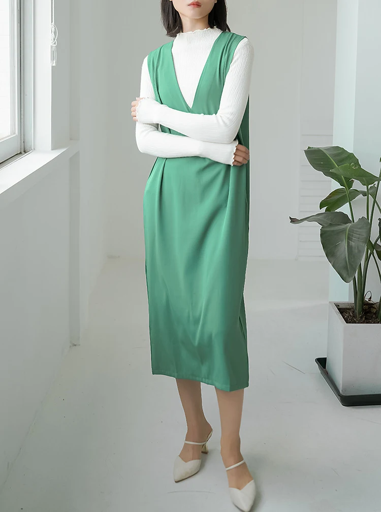 Title 15, Autumn and Winter Sleeveless V-neck Overknee Lo...