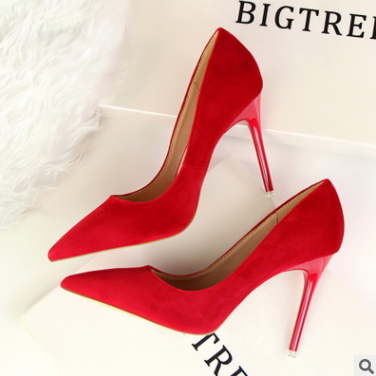 Korean women's shoes fashion simple stiletto with high heels, pointed suede sexy thin single shoes, perfect for elegant — photo 9