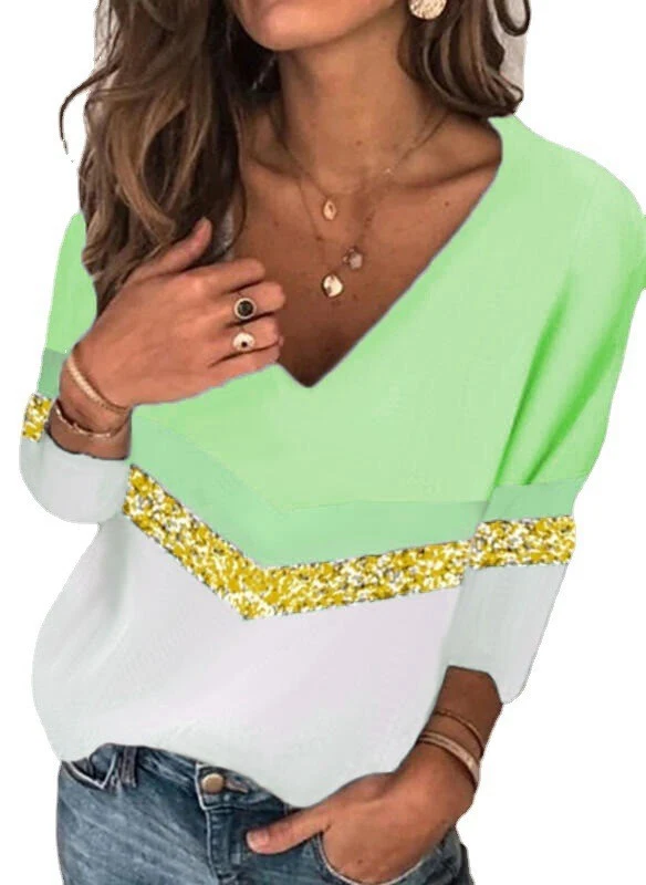 Title 10, T-shirt da donna con scollo a V a maniche lungh...