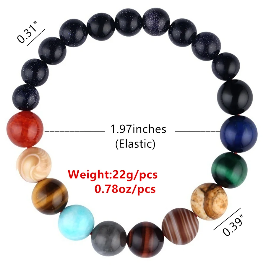 Nova pulseira de contas Oito Planetas Masculina Pedra Natural Yoga Cósmico Chakra Solar Joia Artesanal Boêmio. — foto 9