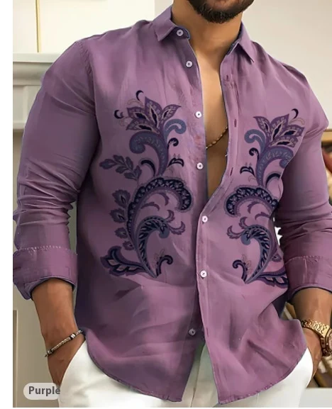 Camicia Uomo Fashion Casual Stampa Trendy Camicia Lunga Abbigliamento Comoda ed elegante per ogni occasione Stile moderno e alla moda Perfetta per il tuo look — foto 5