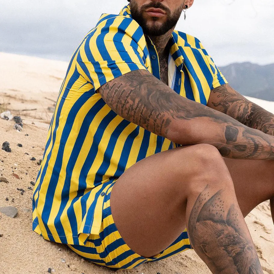 Title 7, Conjunto masculino casual de praia com camisa e...