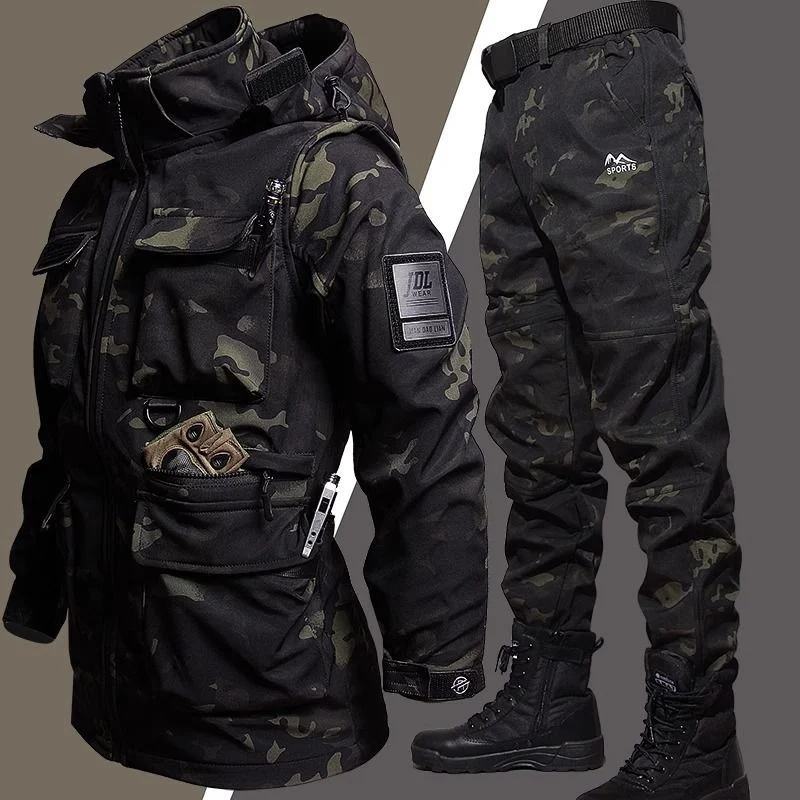 Jaqueta Masculina Inverno Forrada em Fleece Grossa Camuflada Conjunto Roupa Superior Quente Casaco Ideal para Frio Conforto e Proteção — foto 1