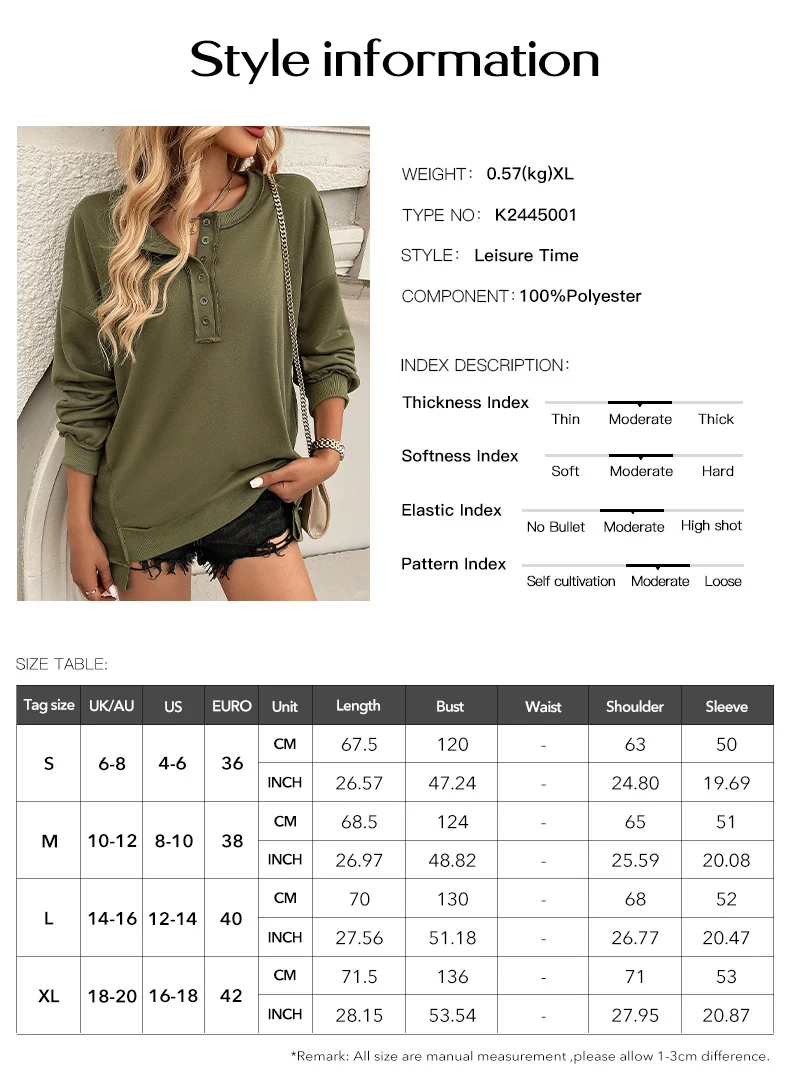 Title 1, Top Womens Loose Casual Solid Color Buttons Lo...