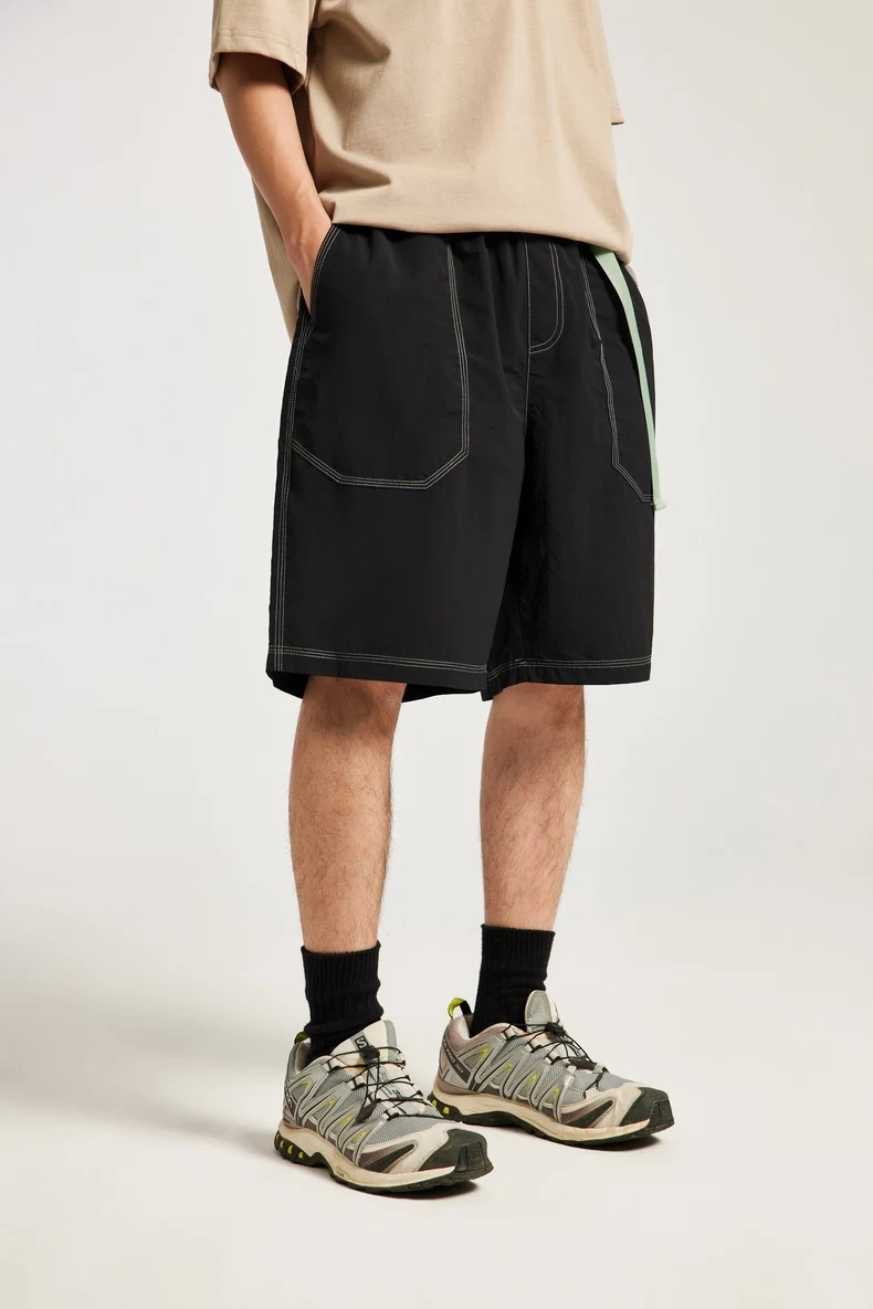 Title 6, Sweat-wicking contrast color shorts overalls. P...